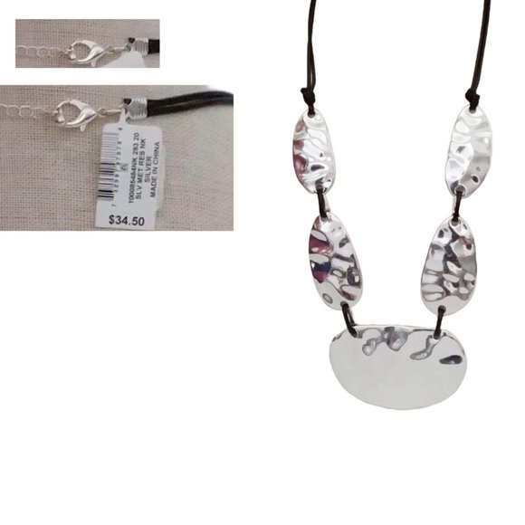 NWT Statement Necklace 21" +3" extender Set in Silver-tone Mixed Metals wax cord - Picture 1 of 15